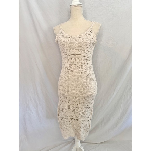 Freshman 1996 Dresses & Skirts - Freshman 1996 Ivory Crochet Knit Bodycon Dress Adjustable Straps Small